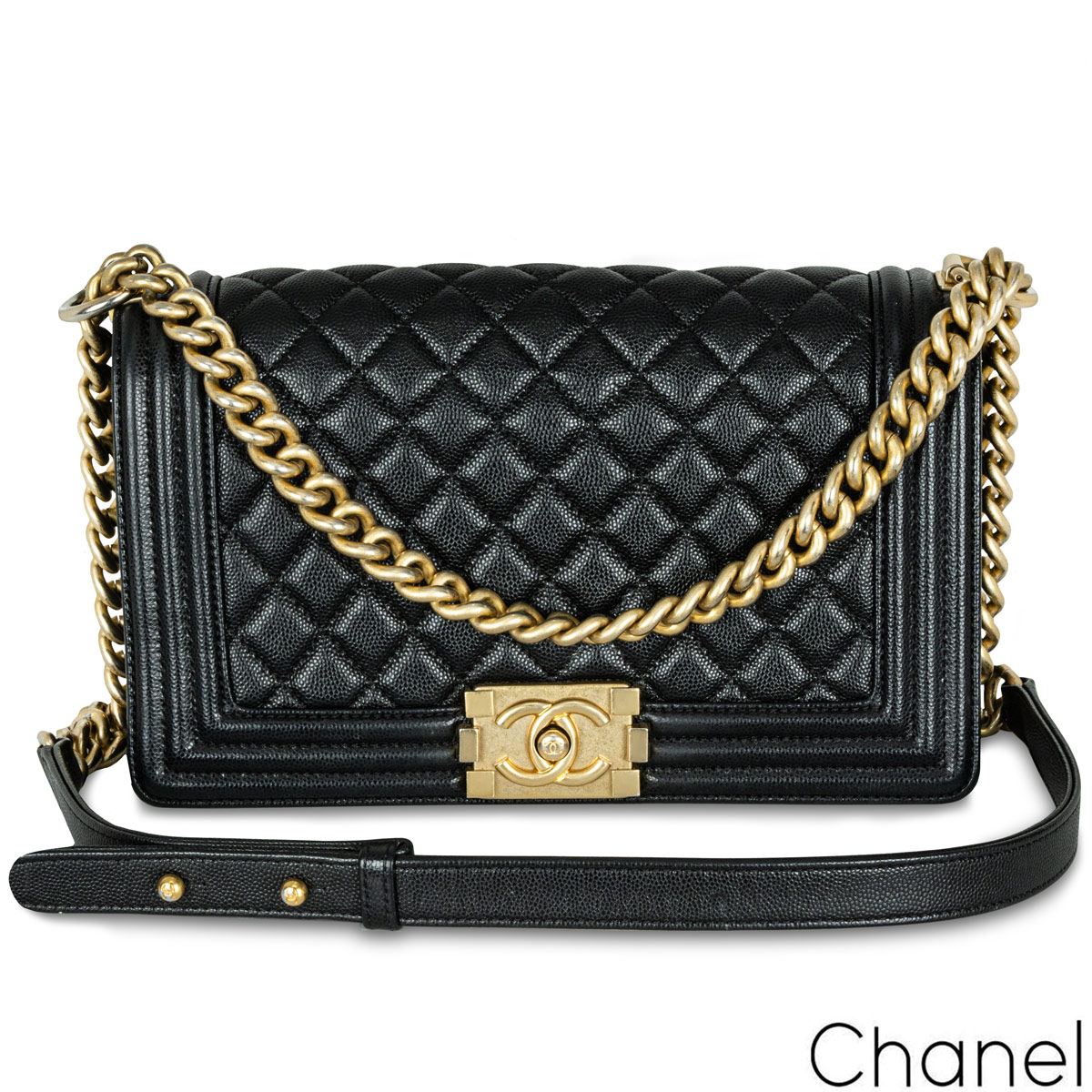 Chanel Black Caviar Medium Boy Bag Gold Hardware Chanel Black Caviar Medium Boy Bag Gold Hardware